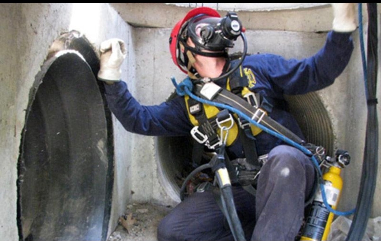 Firefighter completing industrial rescue work