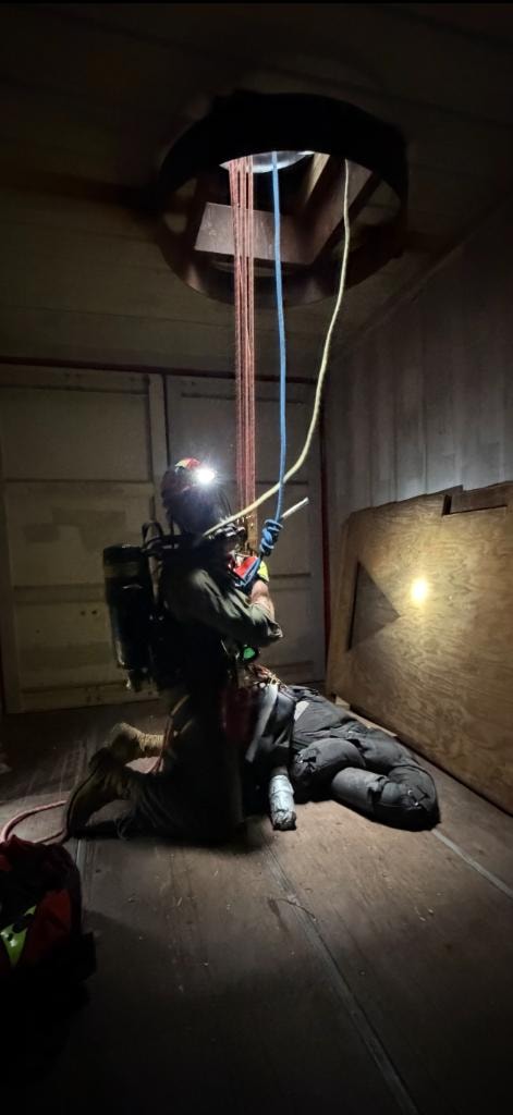 Rescue training inside an industrial space
